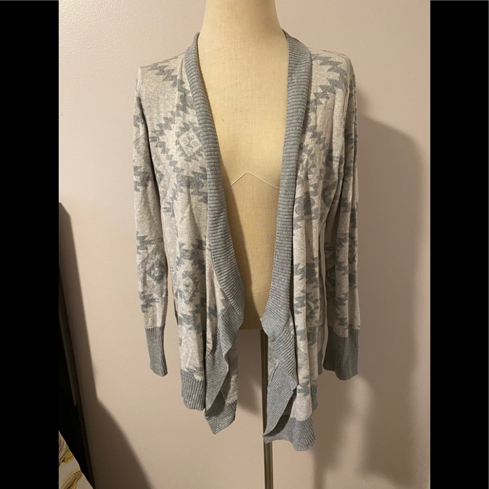 aztec grey tones waterfall open cardigan